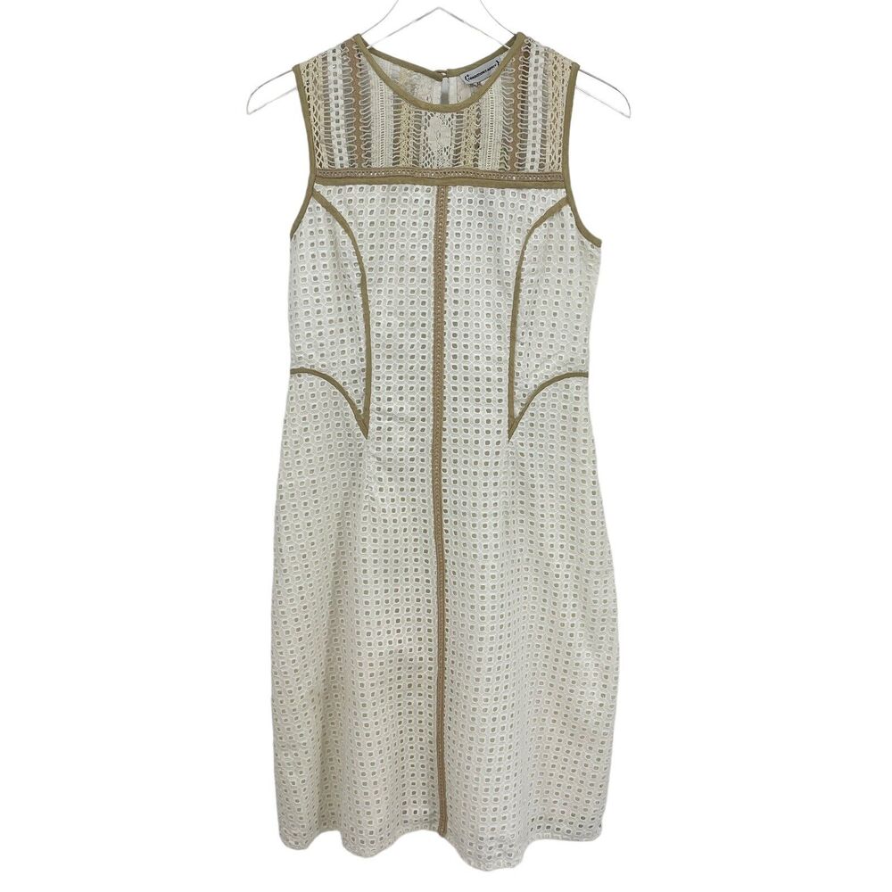 Anthropologie Conditions Apply Size Small lvory & Tan Eyelet Crochet Dress NWT